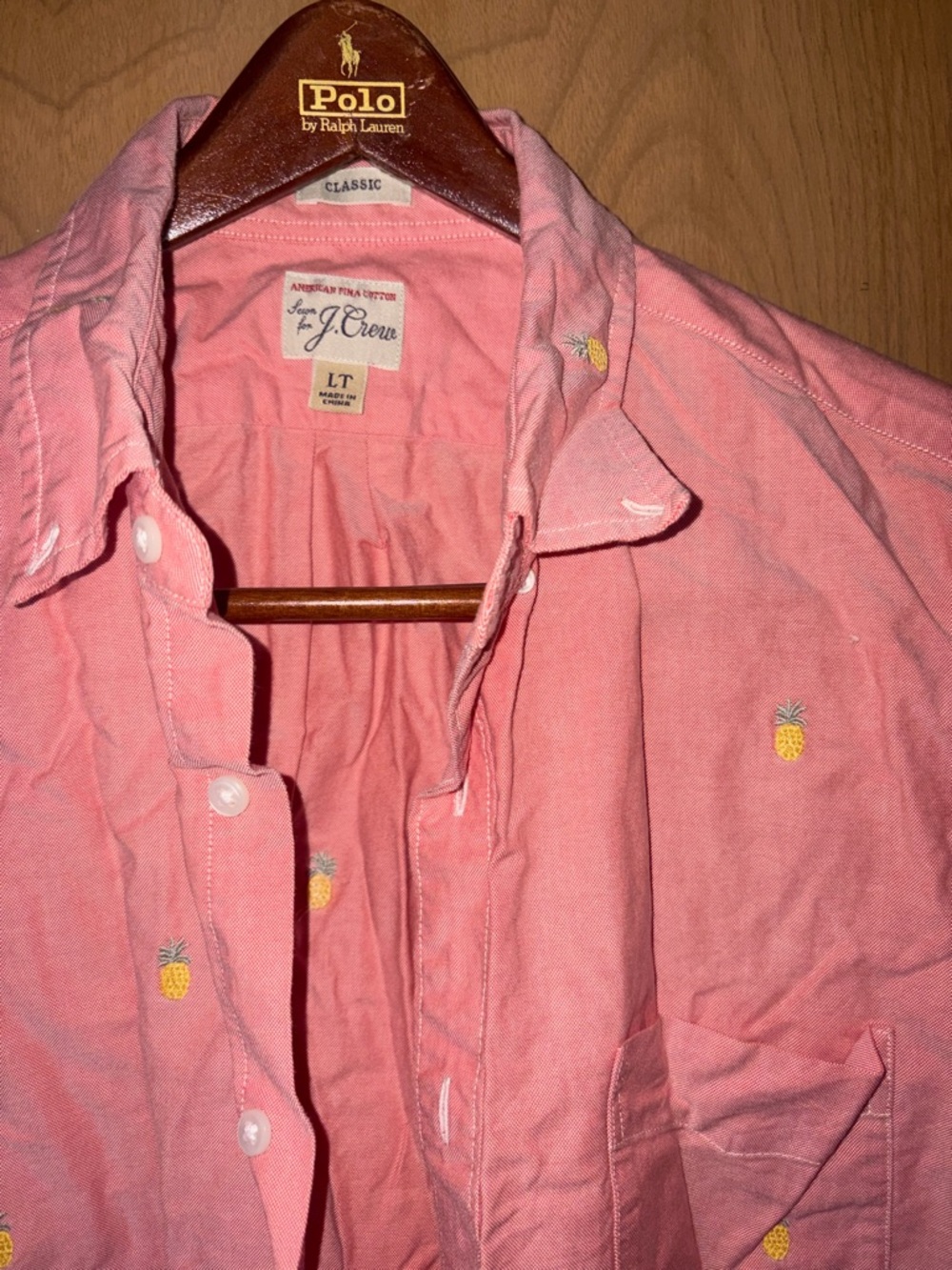J. Crew Coral Pink Pineapple Embroidered Short Sleeve Button-Down Shirt